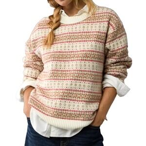 American Eagle Women's Whoa So Soft Crew Neck Sweater Fair Isle Red Small cozy